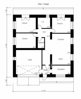 Проект одноэтажного дома с гаражом