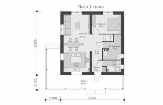 Проект двухэтажного жилого дома с террасами